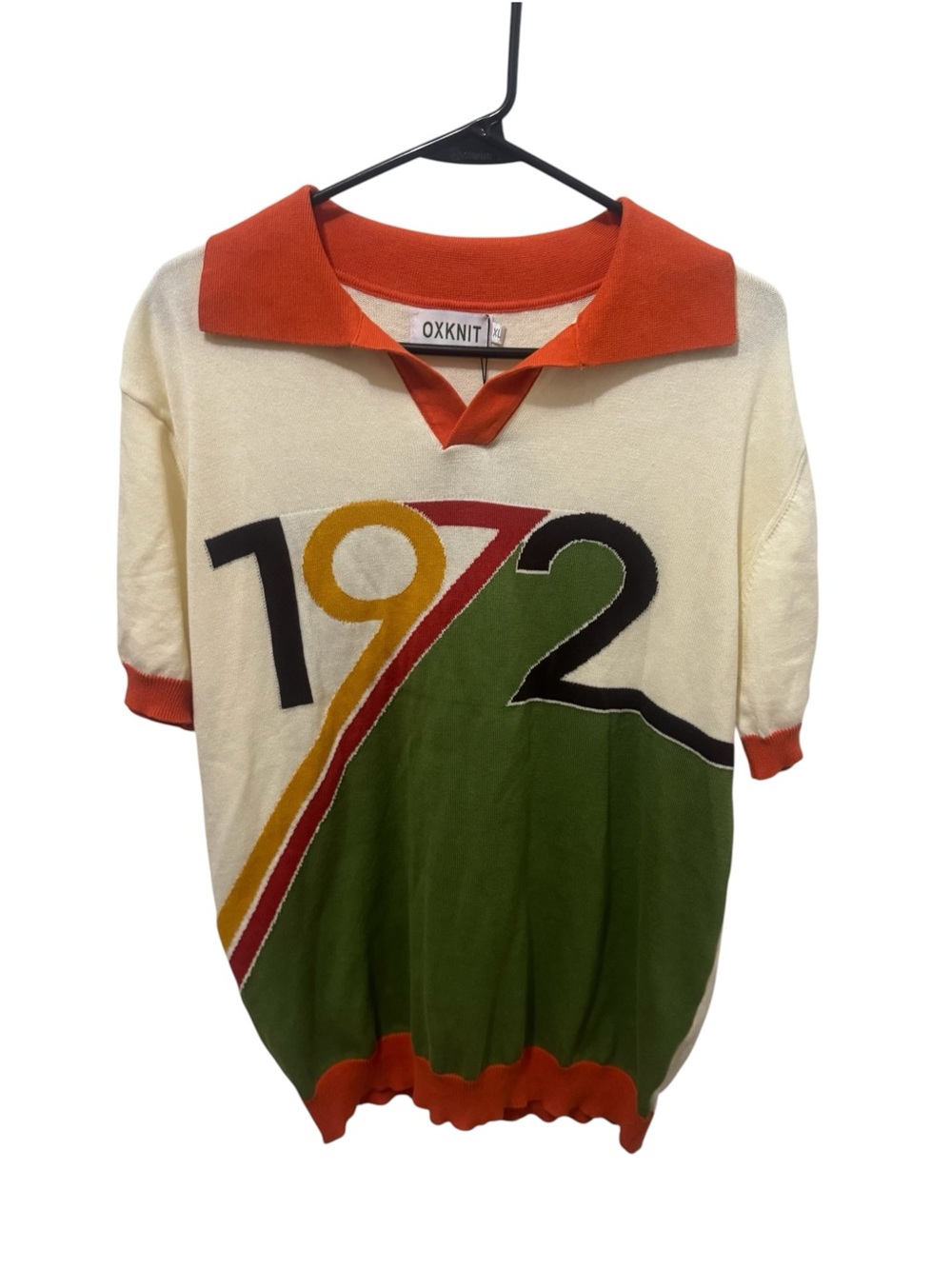 Oxknit Retro 1972 Graphic Short Sleeve Polo Sweater XL
